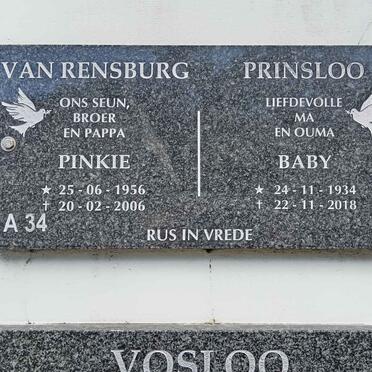 RENSBURG Pinkie, van 1956-2006 :: PRINSLOO Baby 1934-2018
