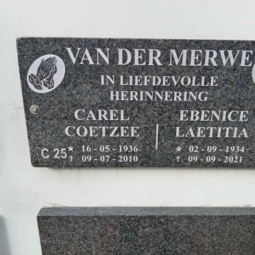 MERWE Carel Coetzee, van der 1936-2010 &amp; Ebenice Laetitia 1934-2021