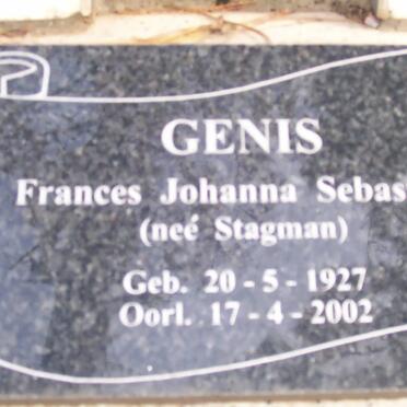 GENIS Frances Johanna Sebastina nee STAGMAN 1927-2002