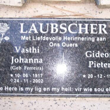LAUBSCHER Gideon Pieter 1918- &amp; Vasthi Johanna FERREIRA 1917-2002