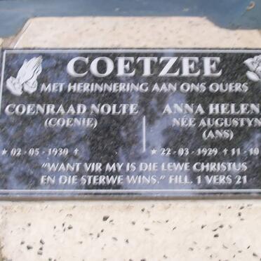 COETZEE Coenraad Nolte 1930- &amp; Anna Helena AUGUSTYN 1929-2005