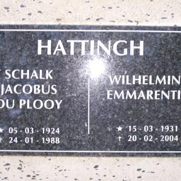 HATTINGH Schalk Jacobus du Plooy 1924-1988 &amp; Wilhelmine Emmarentia 1931-2004