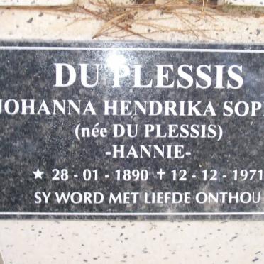 PLESSIS Johanna Hendrika Sophia, du nee DU PLESSIS 1890-1971