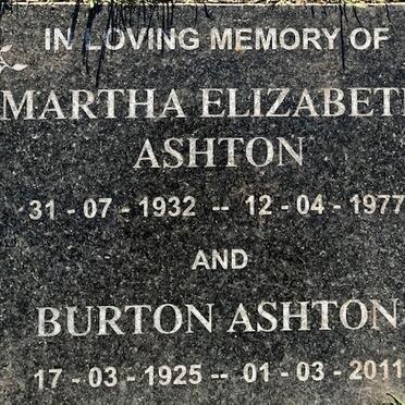 ASHTON Burton 1925-2011 &amp; Martha Elizabeth 1932-1977