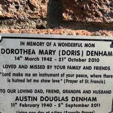 DENHAM Austin Douglas 1940-2011 &amp; Dorothea Mary 1942-2010