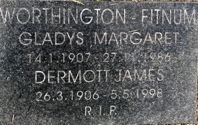 FITNUM Dermott James, WORTHINGTON 1906-1998 &amp; Gladys Margaret 1907-1986