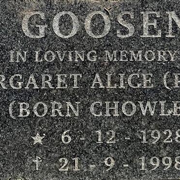 GOOSEN Margaret Alice nee CHOWLES 1928-1998