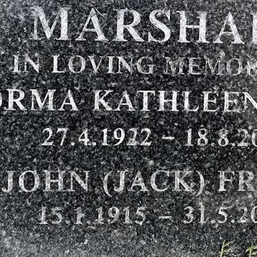 MARSHALL John Frank 1915-2006 &amp; Norma Kathleen Doris 1922-2005