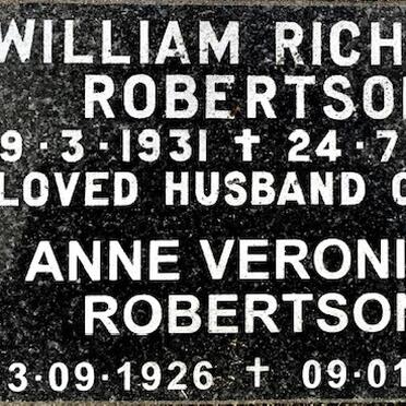 ROBERTSON William Richard 1931-1988 &amp; Anne Veronica 1926-2013