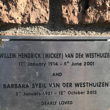 WESTHUIZEN Willem Hendrik, van der 1914-2001 &amp; Barbara Sybil 1921-2013