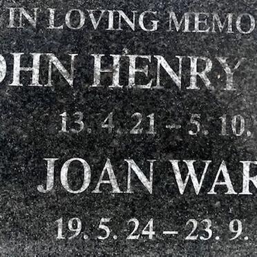 WARD John Henry 1921-2006 &amp; Joan 1924-2006