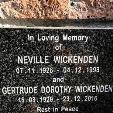 WICKENDEN Neville 1926-1993 &amp; Gertrude Dorothy 1929-2016
