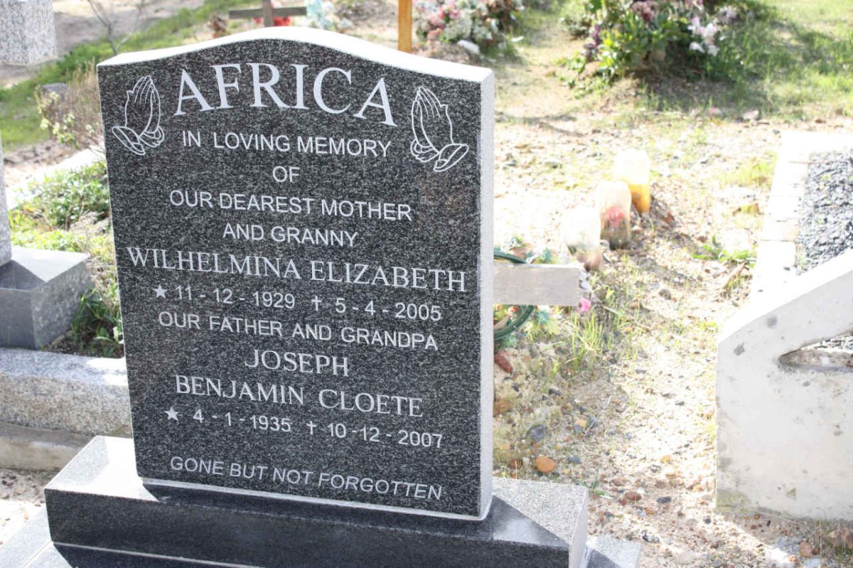 AFRICA Joseph Benjamin Cloete 1935-2007 &amp; Wilhelmina Elizabeth 1929-2005