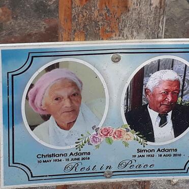 ADAMS Simon 1932-2010 &amp; Christiana 1934-2018