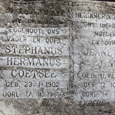 COETSEE Stephanus Hermanus 1902-1969 &amp; Jeanette J.M. NEVELING 1903-1982