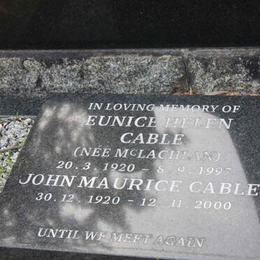 CABLE John Maurice 1920-2000 &amp; Eunice Helen McLACHLAN 1920-1977
