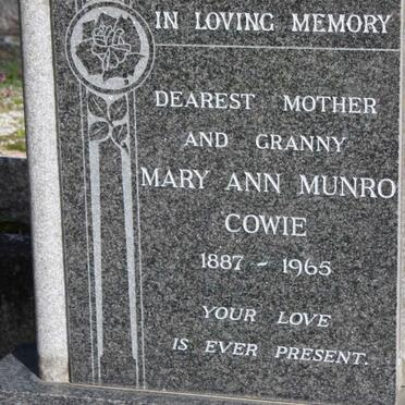 COWIE Mary Ann Munro 1887-1965