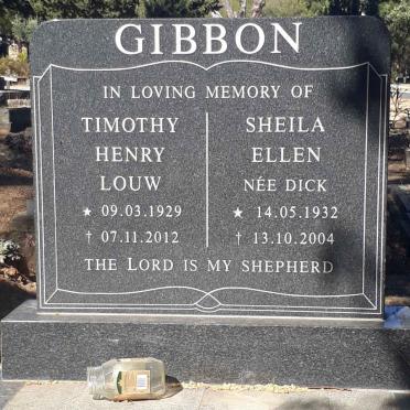 GIBBON Timothy Henry Louw 1929-2012 &amp; Sheila Ellen DICK 1932-2004