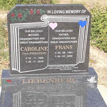 LIEBENBERG Frans 1941-2020 &amp; Caroline PRIESTER 1950-2016