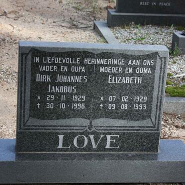 LOVE Dirk Johannes Jakobus 1929-1996 &amp; Elizabeth 1929-1993
