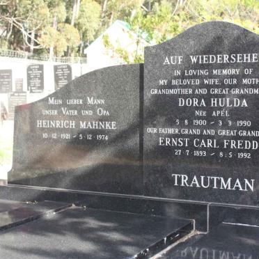 TRAUTMAN Ernst Carl Freddie 1893-1992 &amp; Dora Hulda APÉL 1900-1990 :: MAHNKE Heinrich 1921-1974