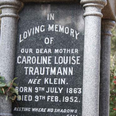 TRAUTMANN Caroline Louise nee KLEIN 1863-1952
