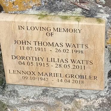 WATTS John Thomas 1911-1998 &amp; Dorothy Lilias 1915-2011 :: GROBLER Lennox Mariel 1942-2018