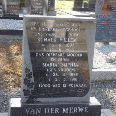 MERWE Schalk Willem, van der 1897-1978 &amp; Maria Sophia VILJOEN 1898-1981