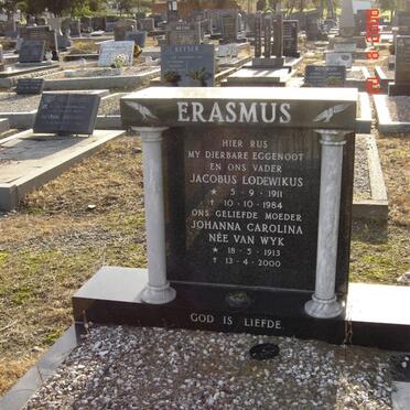 ERASMUS Jacobus Lodewikus 1911-1984 &amp; Johanna Carolina VAN WYK 1913-2000