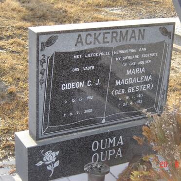 ACKERMAN Gideon C.J. 1913-2000 &amp; Maria Magdalena BESTER 1915-1992