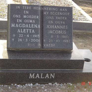 MALAN Johannes Jacobus 1910-1987 &amp; Magdalena Aletta 1915-2001