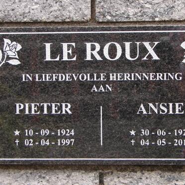 ROUX Pieter, le 1924-1997 &amp; Ansie 1929-2012