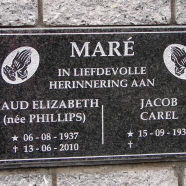 MARÉ Jacob Carel 1931- &amp; Maud Elizabeth PHILLIPS 1937-2010