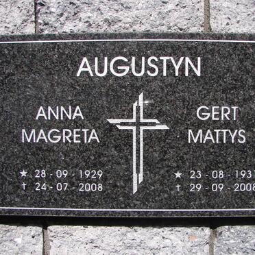 AUGUSTYN Gert Mattys 1931-2008 &amp; Anna Magreta 1929-2008