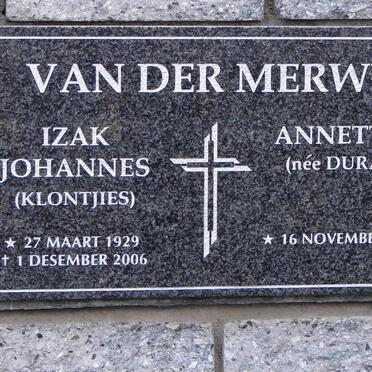 MERWE Izak Johannes, van der 1929-2006 &amp; Annette DURAN 1934-