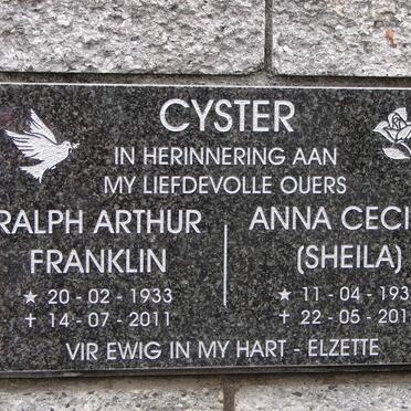 CYSTER Ralph Arthur Franklin 1933-2011 &amp; Anna Cecilia 1937-2013