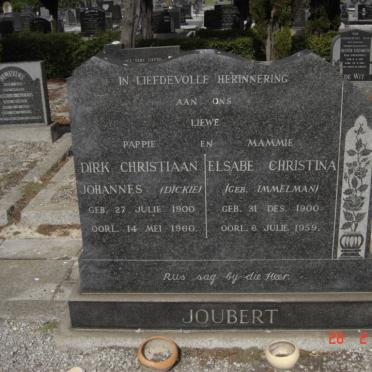 JOUBERT Dirk Christiaan 1900-1960 &amp; Elsabe Christina IMMELMAN 1900-1959