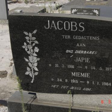 JACOBS Japie 1916-1977 &amp; Miemie 1915-1984
