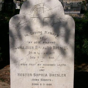 BRESLER Johannes Rynhard  18?7-1932  &amp; Hester Sophia SIEBRITS 1866-