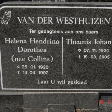 WESTHUIZEN Theunis Johannes, van der 1924-2005 &amp; Helena Hendrina Dorothea COLLINS 1928-1997
