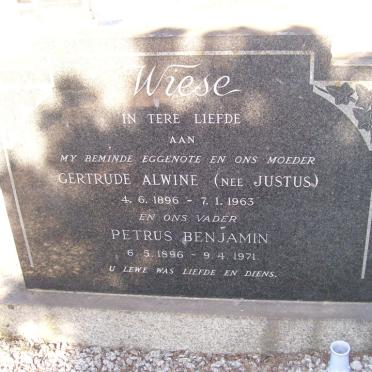 WIESE Petrus Benjamin 1896-1971 &amp; Gertrude Alwine JUSTUS 1896-1963