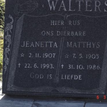 WALTERS Matthys 1905-1986 &amp; Jeanetta 1907-1993