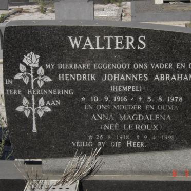 WALTERS Hendrik Johannes Abraham 1916-1978 &amp; Anna Magdalena LE ROUX 1918-1998