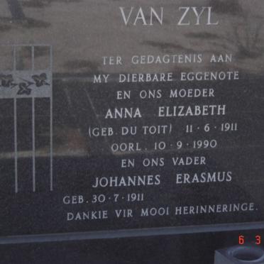 ZYL Johannes Erasmus, van 1911- &amp; Anna Elizabeth DU TOIT 1911-1990