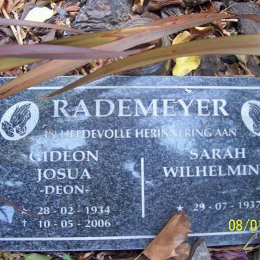 RADEMEYER Gideon Josua 1934-2006 &amp; Sarah Wilhelmina 1937-