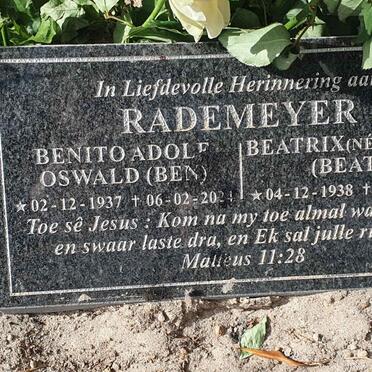 RADEMEYER Benito Adolf Oswald 1937-2024 & Beatrix VAN ZYL 1938-