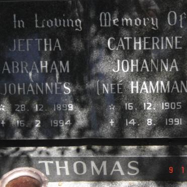 THOMAS Jeftha Abraham Johannes 1899-1994 &amp; Catherine Johanna HAMMAN 1905-1991