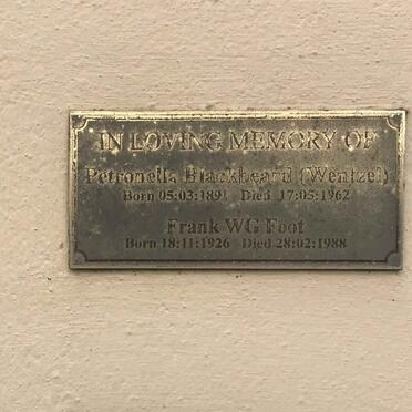BLACKBEARD Petronella nee WENTZEL 1891-1962 :: FOOT Frank W.G. 1926-1988