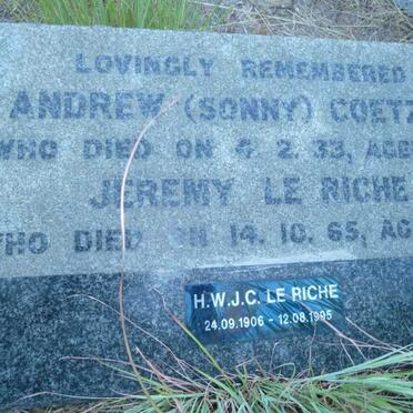 COETZEE Andrew -1933 :: LE RICHE Jeremy -1965 :: LE RICHE H.W.J.C. 1906-1995