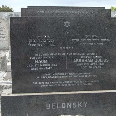 BELONSKY Abraham Julius -1937 &amp; Naomi -1964
